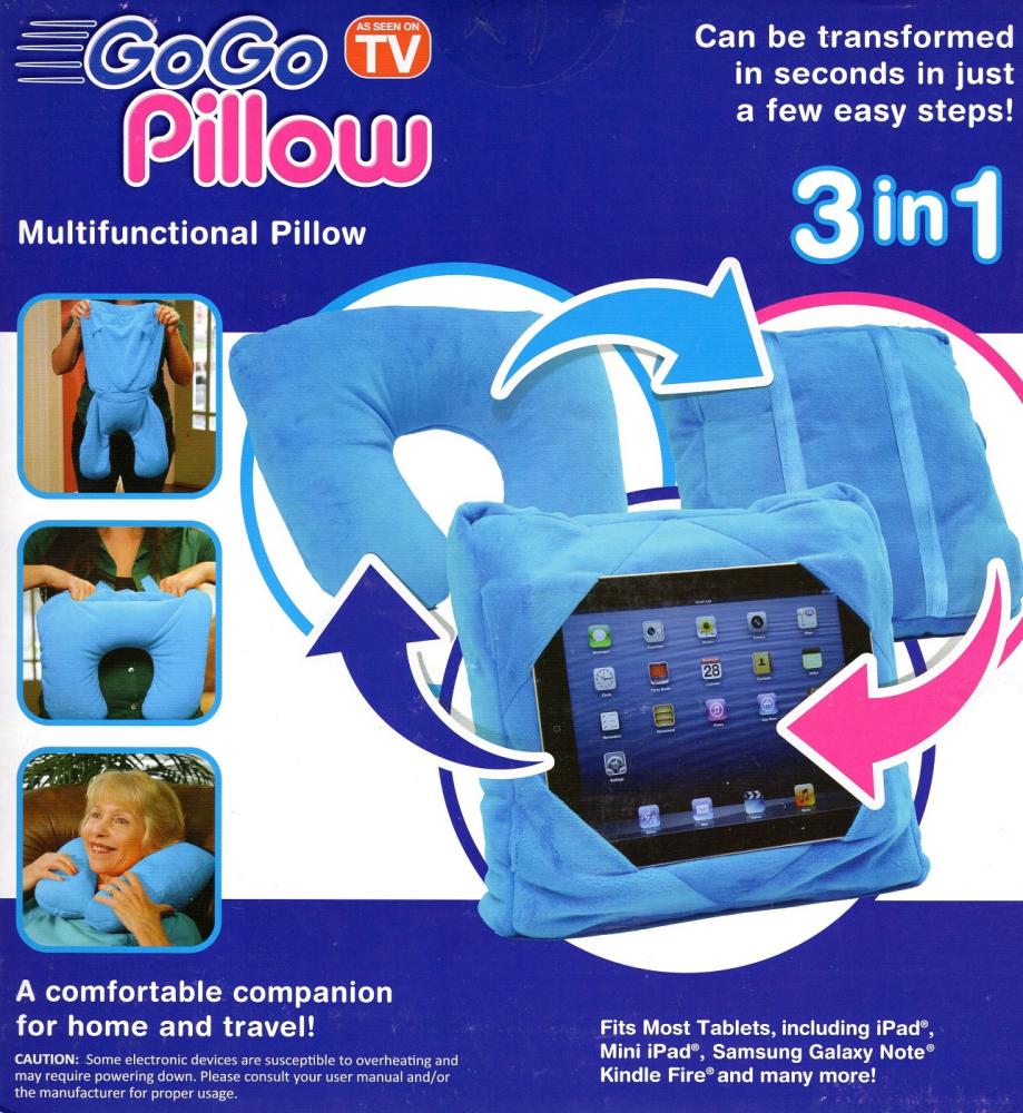 GoGo Pillow - blau - 3 in 1 Kissen (Nackenrolle, Schlafkissen, Buchstütze...)